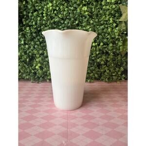 Vintage Hazel Atlas White Milk Glass Ribbed & Scalloped Vase Opaque